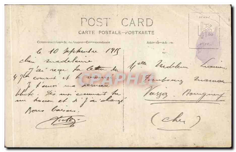 CARTE PHOTO Homme en militaire (Verzoy Bourgneuf militaria) — Rückseite