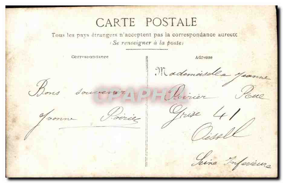 CARTE PHOTO Homme Jeanne Poirier Rue Grise a Aissel (folklore costume fantaisie) — Verso