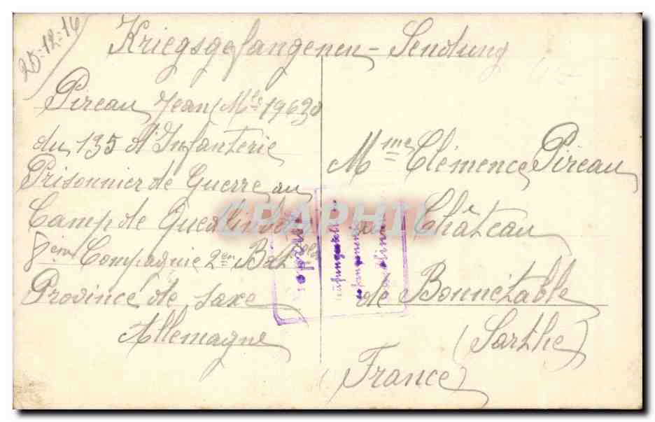 Soldat français — Prisonnier de guerre au camp de Guédelin — éditeur CPAPHIL — Rückseite
