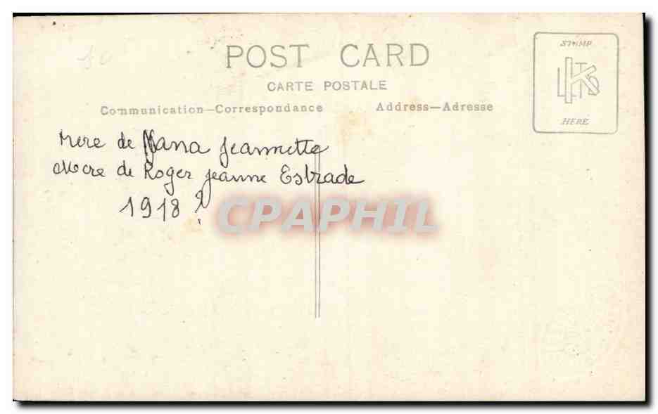 CARTE PHOTO Femmes Jeanne Estrade (folklore costume) — Verso