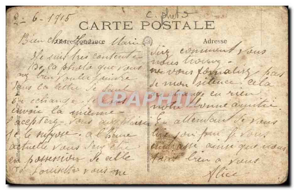 CARTE PHOTO Femme — Verso