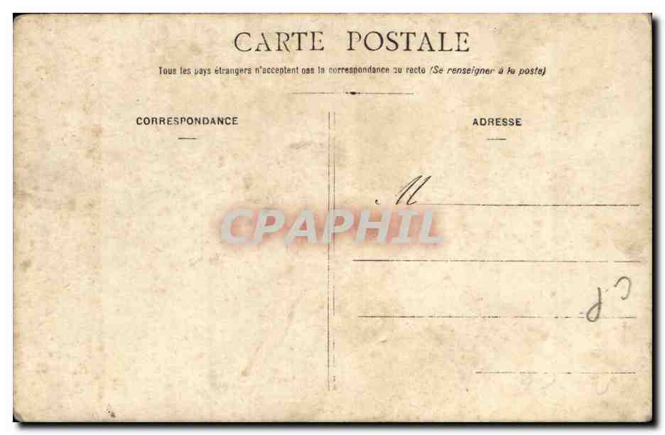 Cinq hommes en tenue de travail — arrière-plan de cheminée et végétation — éditeur CPAPHIL, n° de série non visible — Reverso
