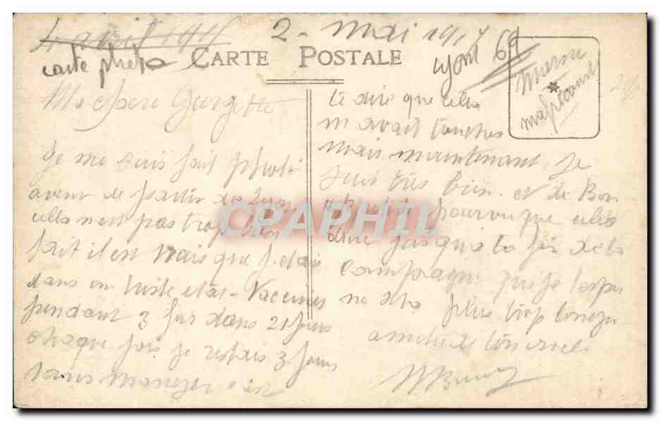 Soldato in uniforme — Lione, 1° aprile 1919 — Atelier Chanez, Lione — Verso