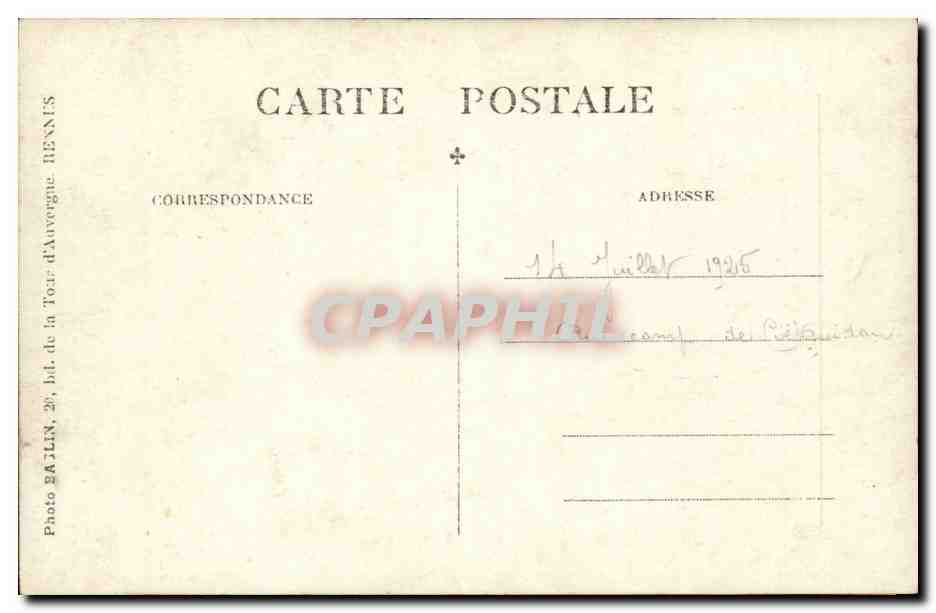 CARTE PHOTO 14 juillet 1925 au camp de Coetquidan Militaria — Rückseite
