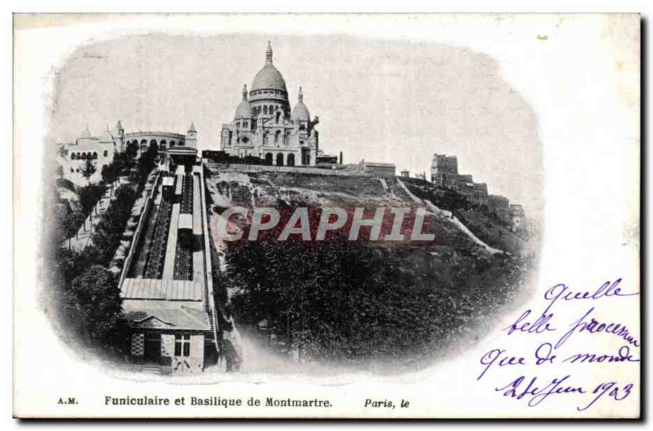 Paris - 14 - Funiculaire de Montmartre et Basiique 1903 - CPA 