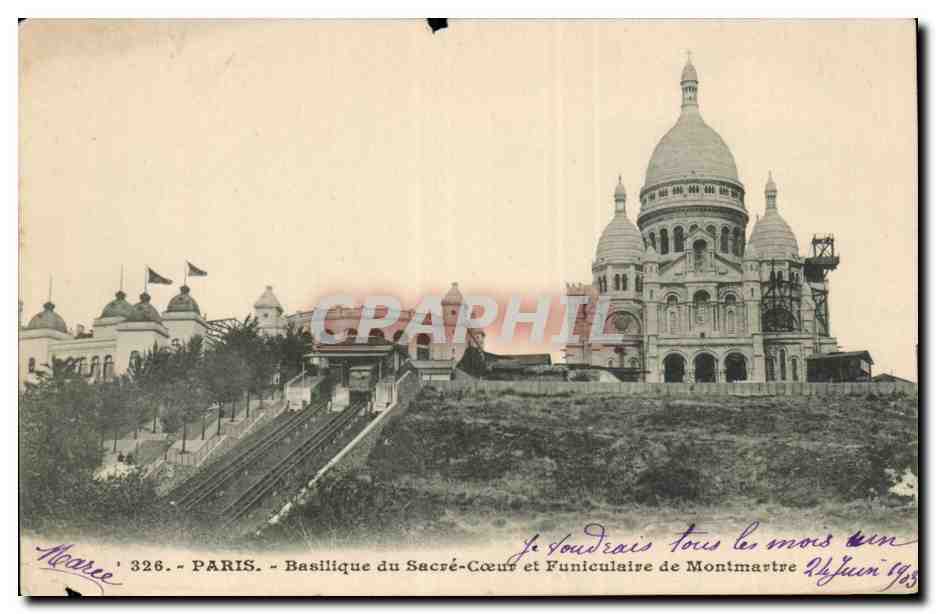 Paris - 14 Montmartre et Basiique du Sacre Coeur et Funiculaire 1909 - CPA 