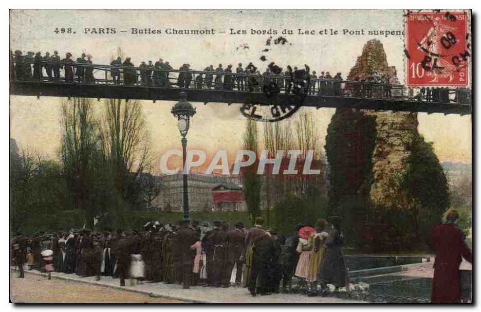 Paris - 19 - Buttes Chaumont - Les Bords du Lac et le Pont Suspendues - CPA 