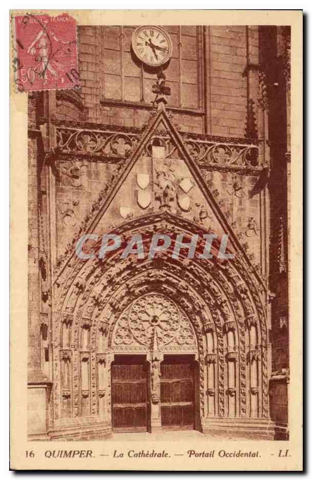 Quimpar - La Cathedrale - Portail Occidental - CPA 