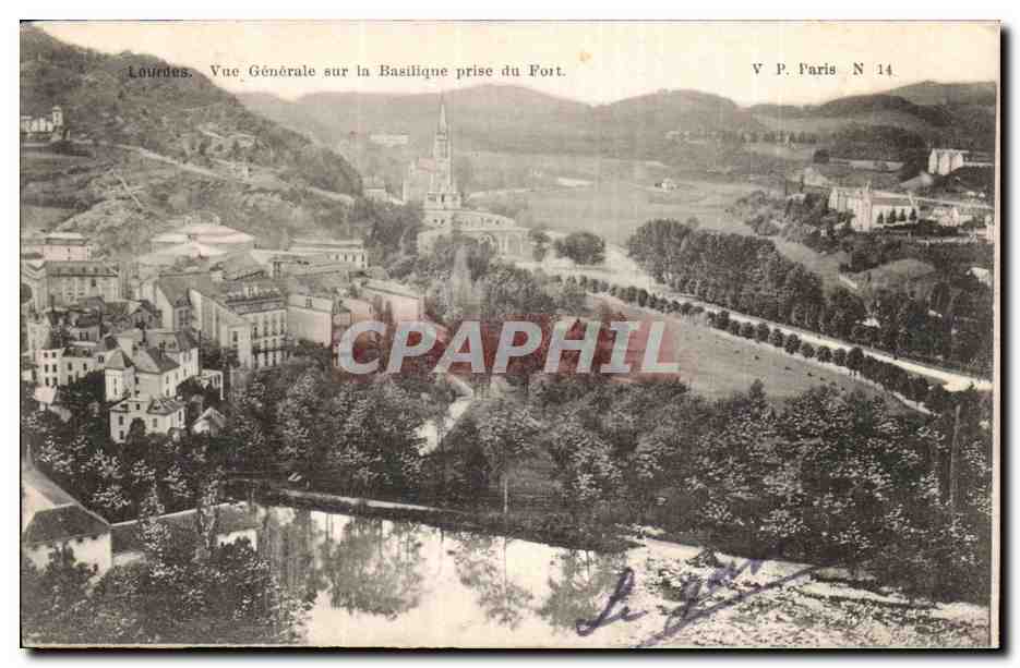 Lourdes - Vue Generale sur la Basilique prise du Fort - CPA 
