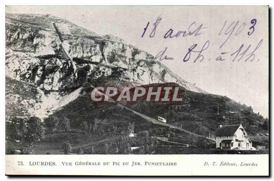 Lourdes - Vue Generale du Pic du Jer Funiculaire - 1903 - CPA 