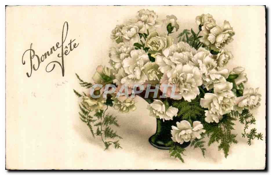 Bouquet de pivoines blanches — 'Bonne Fête' — éditeur inconnu