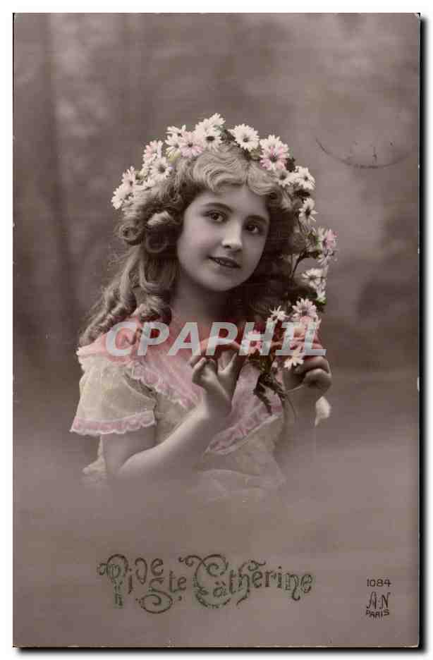 Fantaisie - Enfant - Darling Child with daisies in curly hair - Vive Ste Catherine - 1911 - Imodak - CPA 
