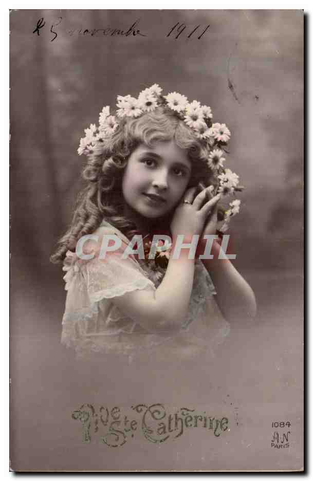 Fantaisie - Enfant - Darling Child with daisies in curly hair - Vive Ste Catherine - 1911 - Imodak - CPA 