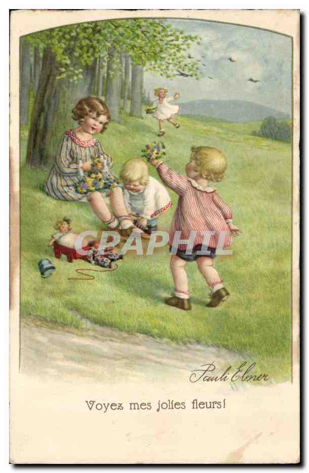 Fantaisie - Enfant - Voyez mes jolies fleurs - CPA 