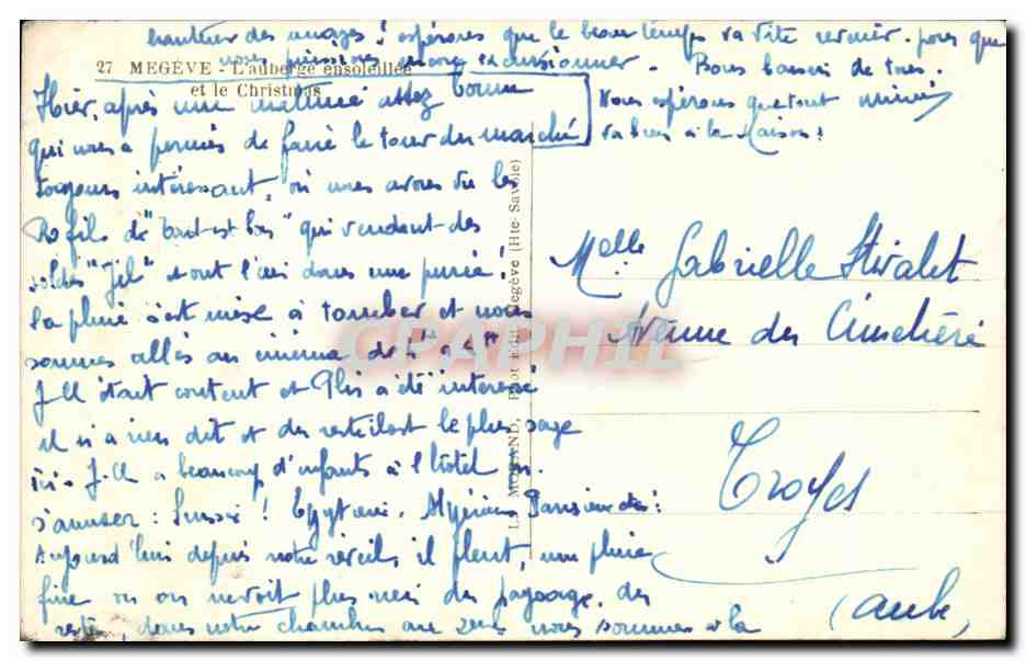 Mégeve — L'auberge ensoléillée — éditeur L. Ménard, n°27 — Reverso
