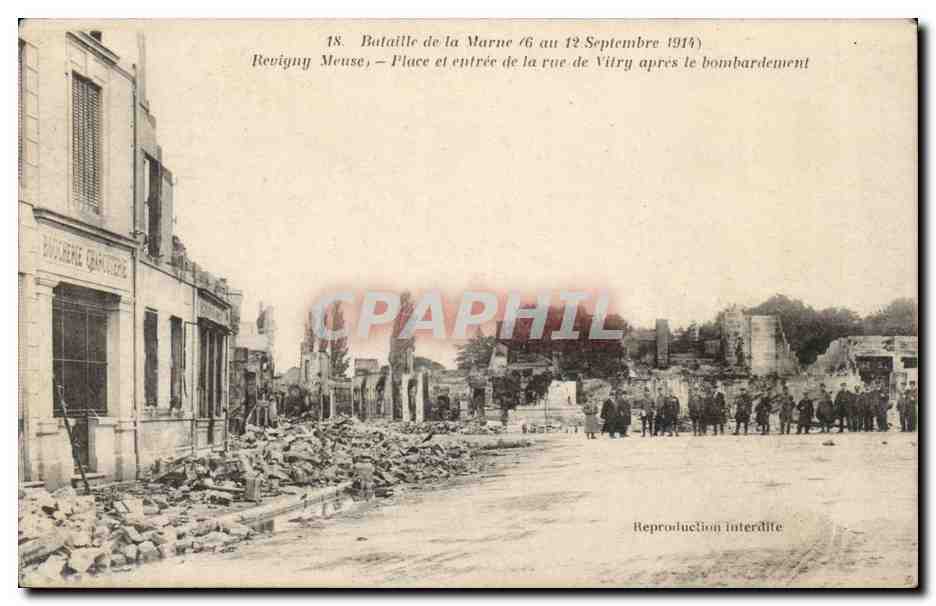 Revigny-Meuse — Place et entrée de la rue de Vitry après le bombardement — A. Humbert, phot. édit., St-Dizier