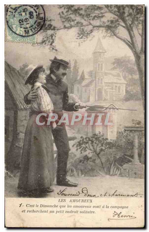 Fantaisie - Couple - Les Amoureux - C'est le Dimanche que les amoureux vont a la compagne - CPA 