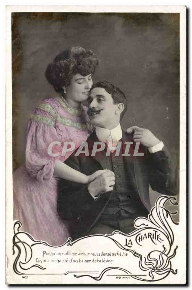 Fantaisie - Couple - La Charite - sublime amour nous a verse sa fievre - CPA 
