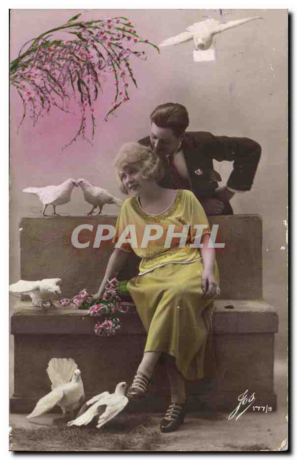 Fantaisie - Couple - jolie couple - colombe - CPA 