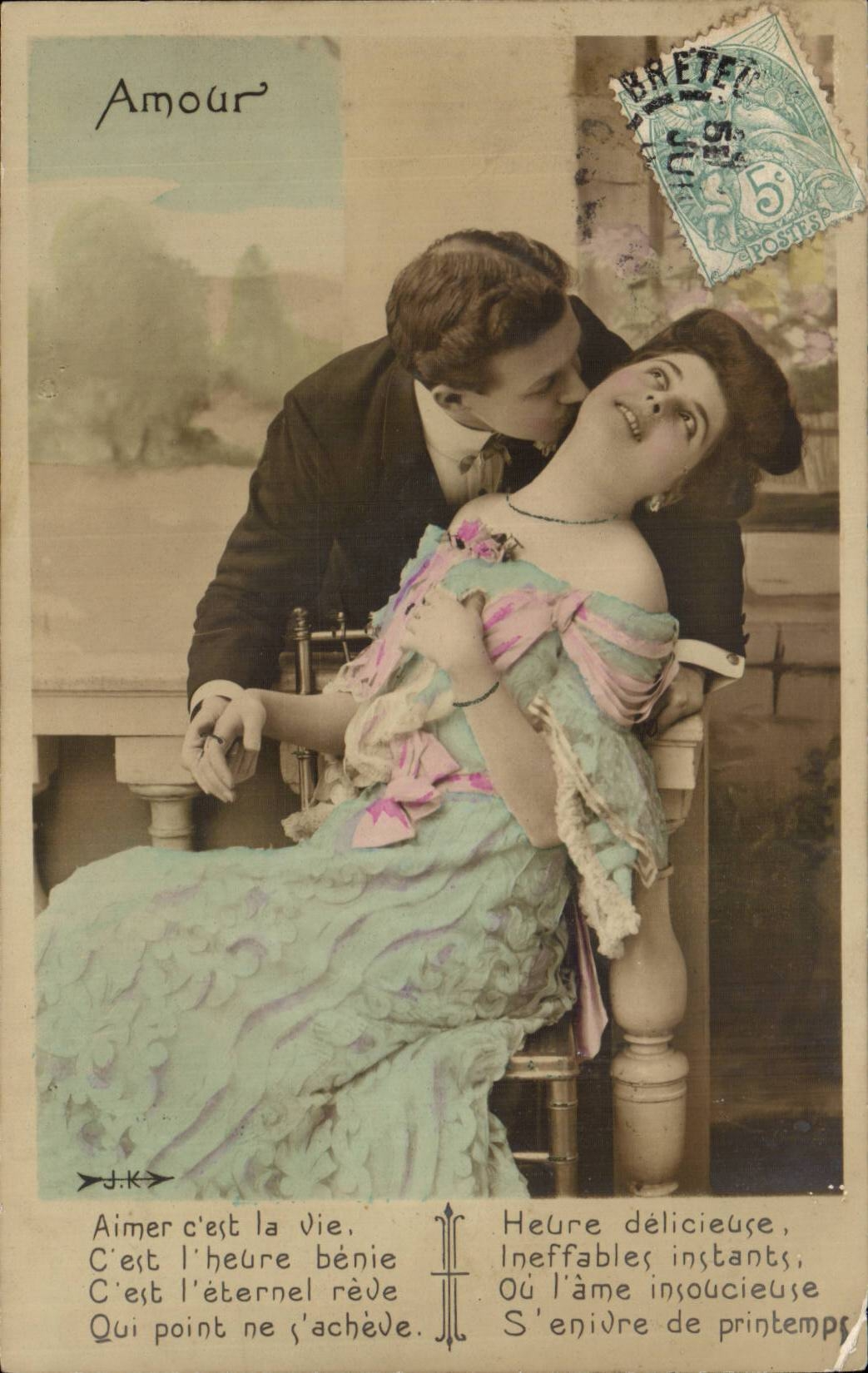 Fantaisie - Couple - Amour - Aimer c'est vie c'est l'heure benie c'est l'eternel reve - CPA 