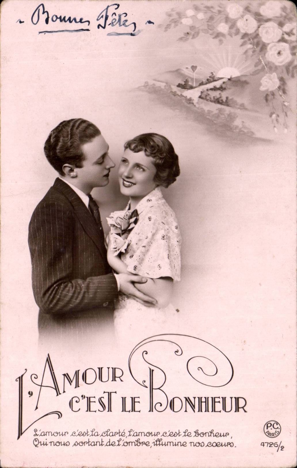 Fantaisie - Couple - L'Amour c'est le Bonheur - CPA 