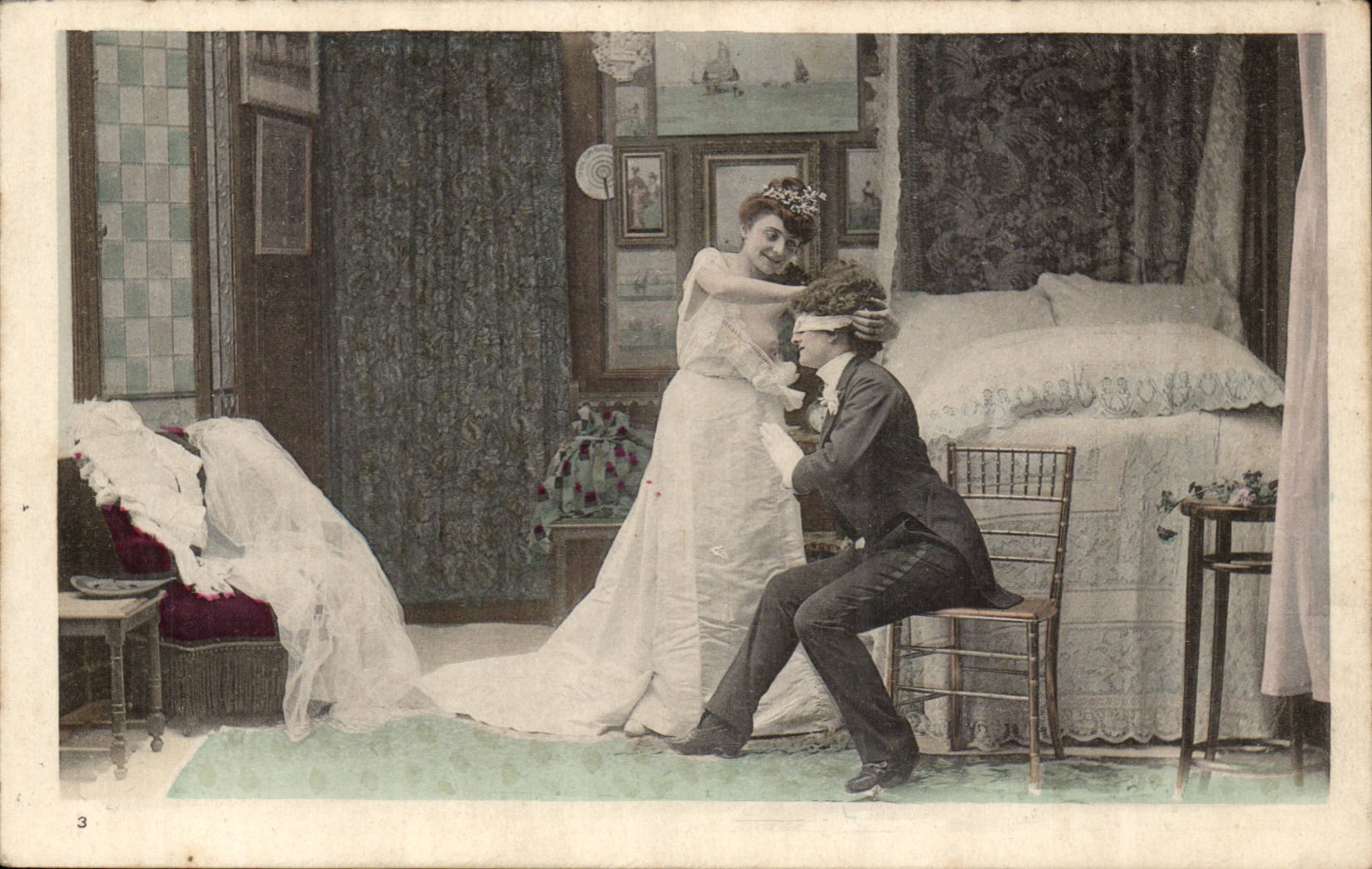 Jeune mariée et fiancé — scène de mariage intime — éditeur non identifié, n° de série 3