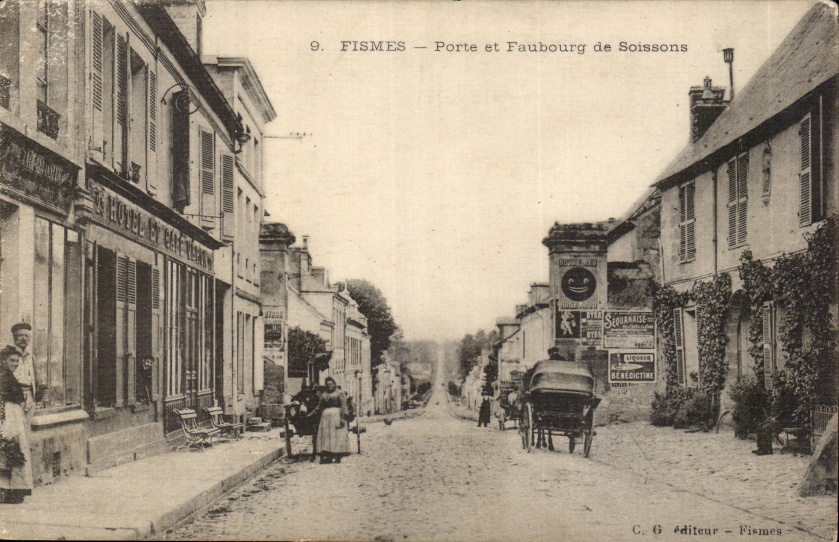 Fismes CPA Porte et faubourg de Soissons (ane donkey mule)