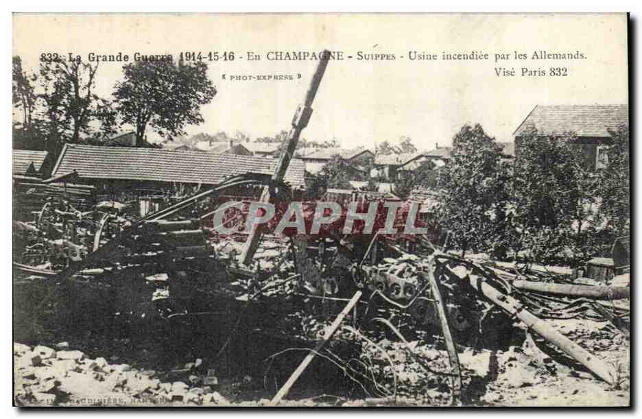 Suippes CPA 1920 Usine incendiee par les allemands 