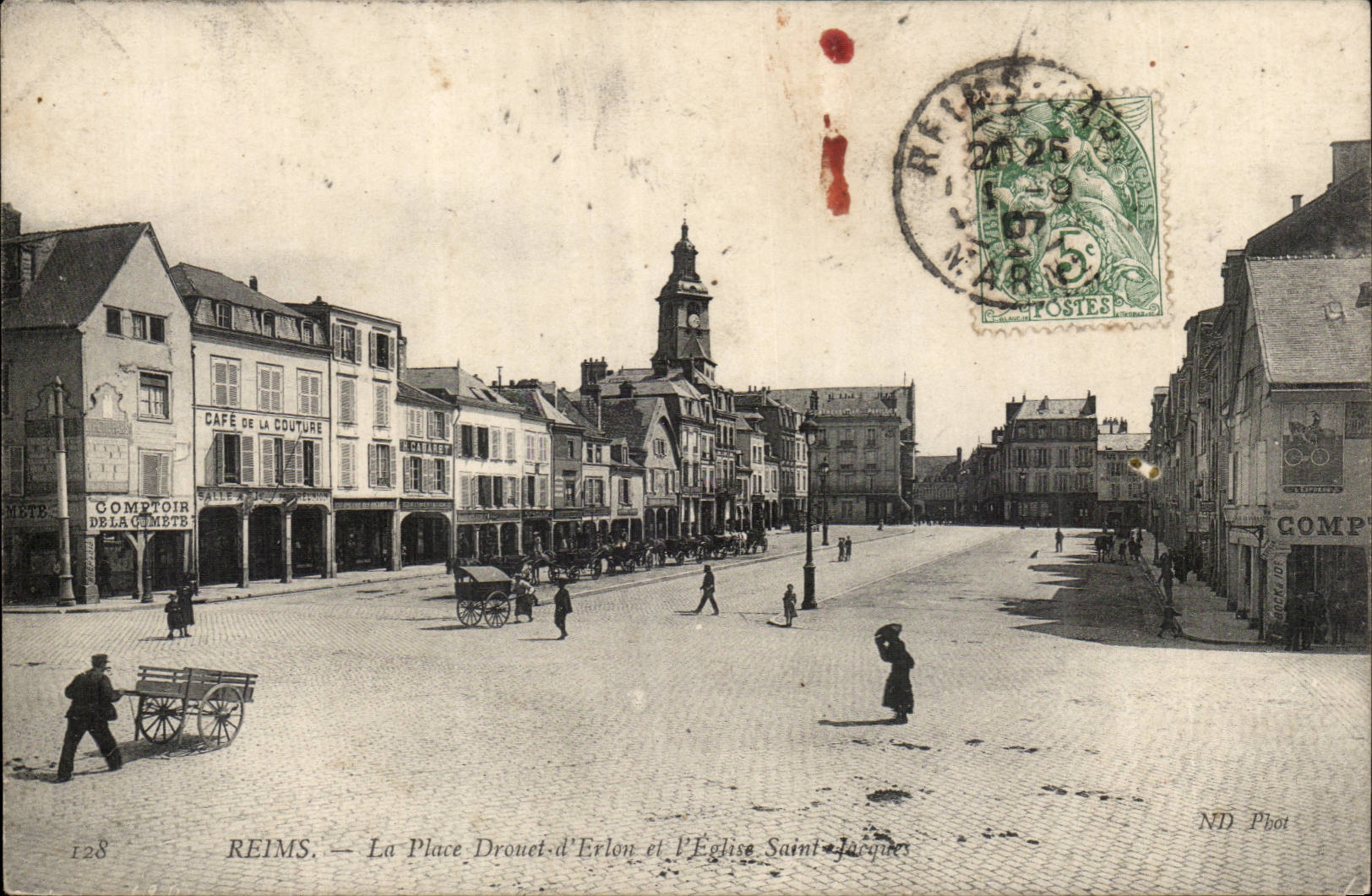 Reims CPA La place Drouet d'Erlon et l'eglise Saint Jacques