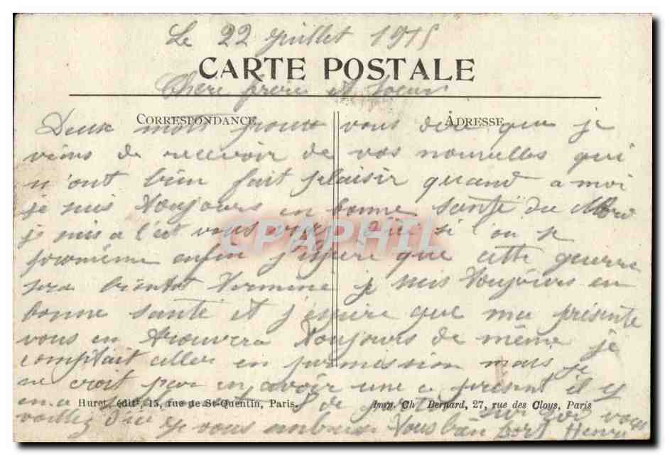 Carencey (P.-de-C.) — Ce qui reste du village — Un canon pris à l'ennemi — Visé à Paris No. 221 — Verso