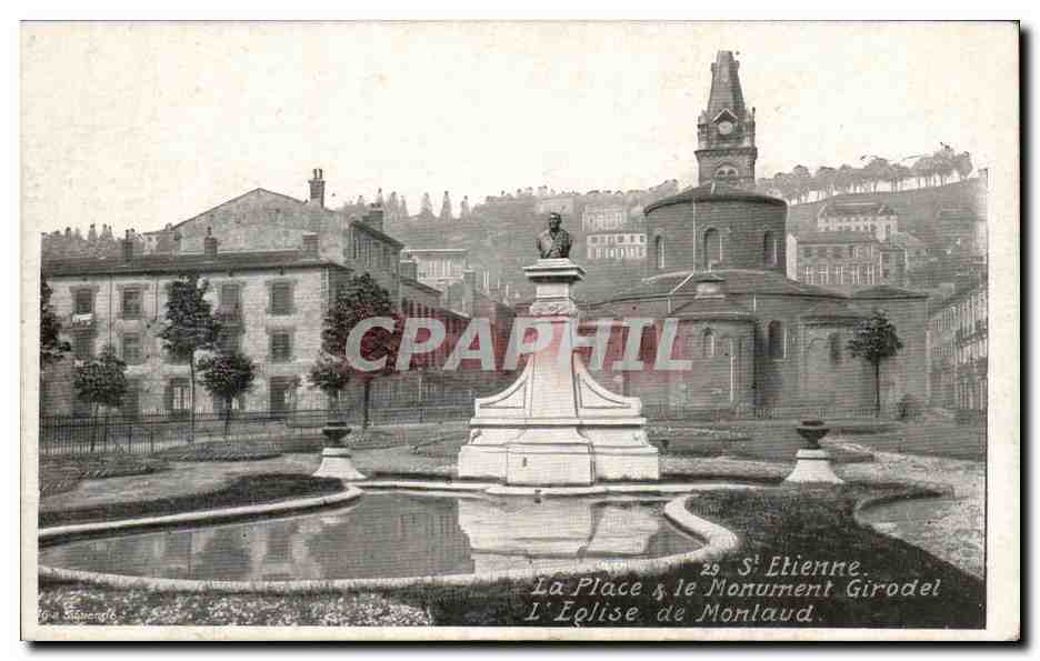 La Place Saint-Etienne, le Monument Girodel — L'Église de Montlaud — Éditeur : M. Mauvengé, n°29
