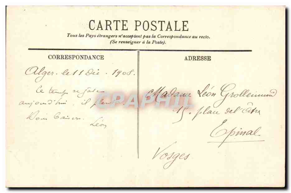 Alger — Le Boulevard Bon-Accueil et les Côteaux de Mustapha — Collection Idéale, P. S. — Verso