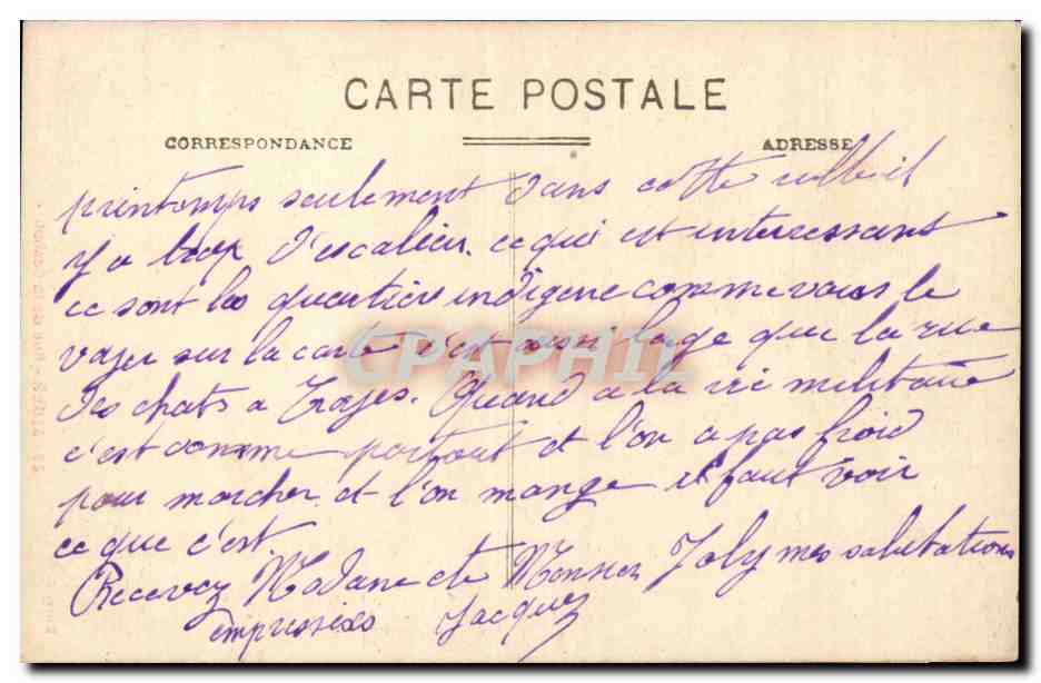 Algerie Alger CPA Rue de la Casbah — Rückseite