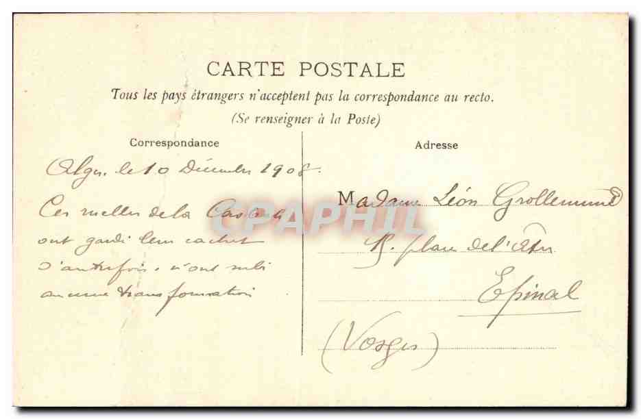 Algerie CPA Alger Une rue de la Casbah — Rückseite