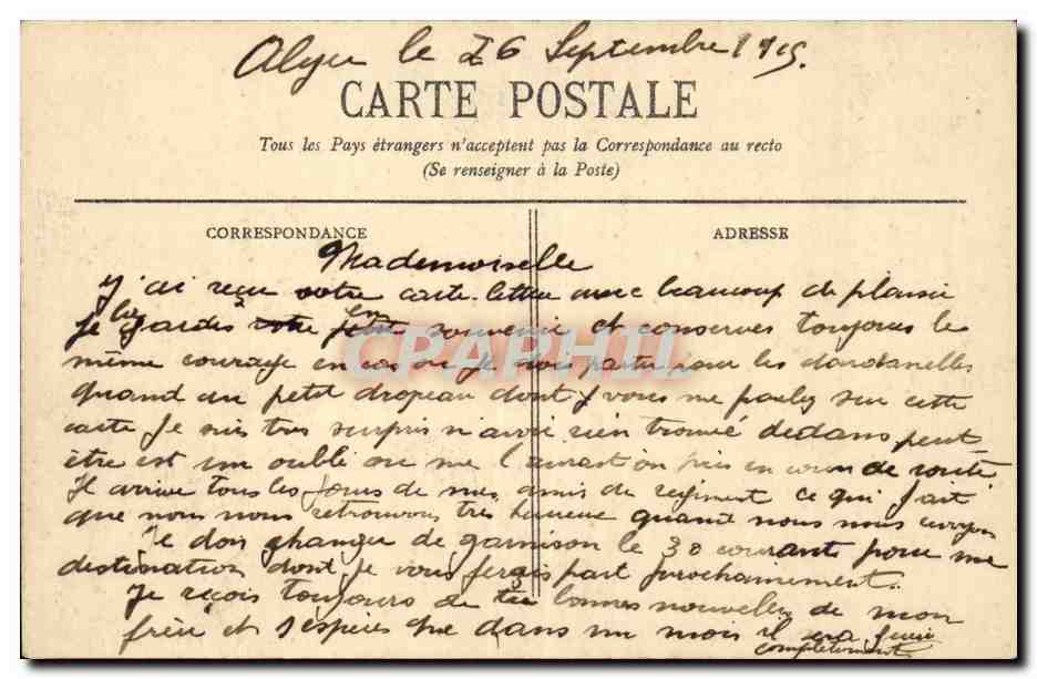 Algerie CPA Alger Square Bresson et boulevard de la Republique — Rückseite