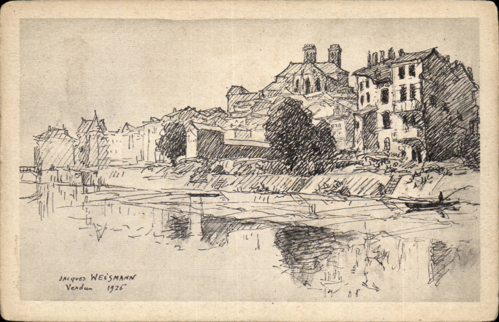 Les Bords de la Meuse à Verdun — dessin de Jacques Weismann — 1926