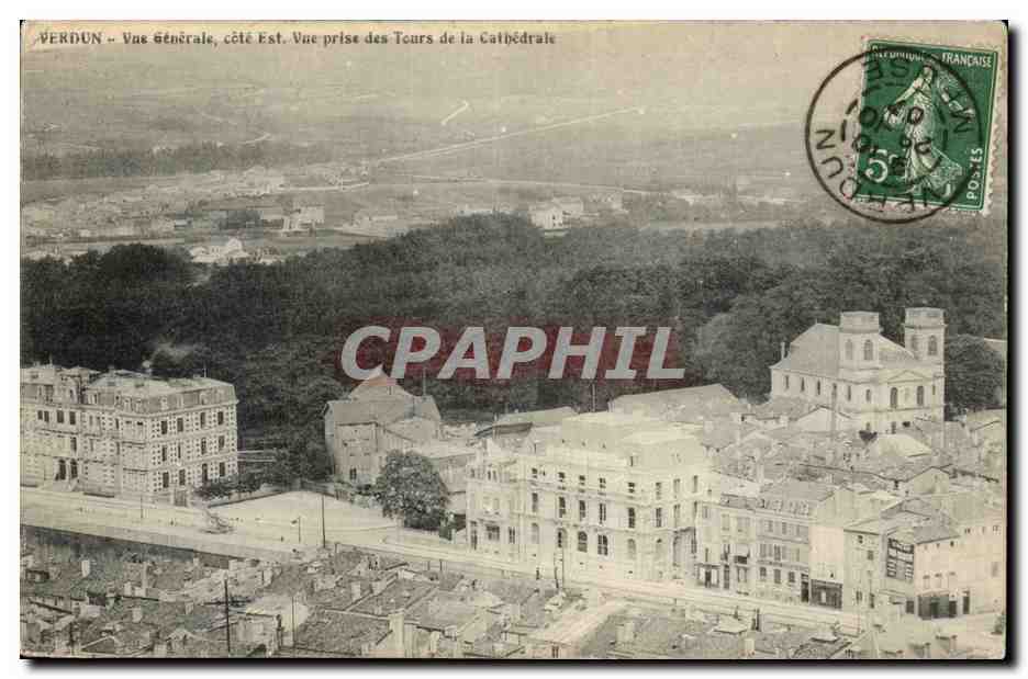 Verdun — Vue Générale, côté Est. Vue prise des Tours de la Cathédrale — CPAPHIL