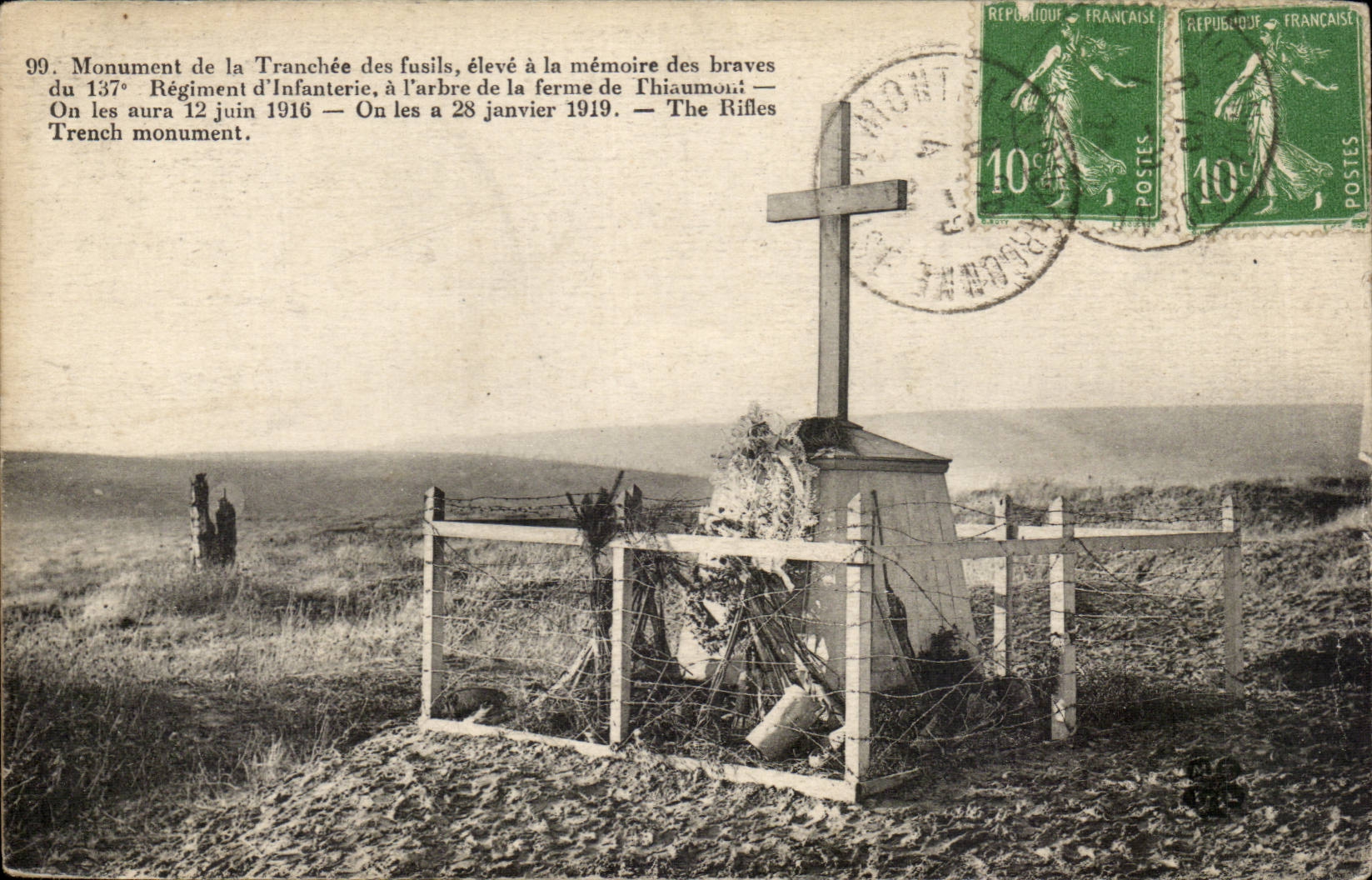 Monument de la Tranchée des fusils — 137e Régiment d'Infanterie — Thiaumont — éditeur inconnu, n° 99