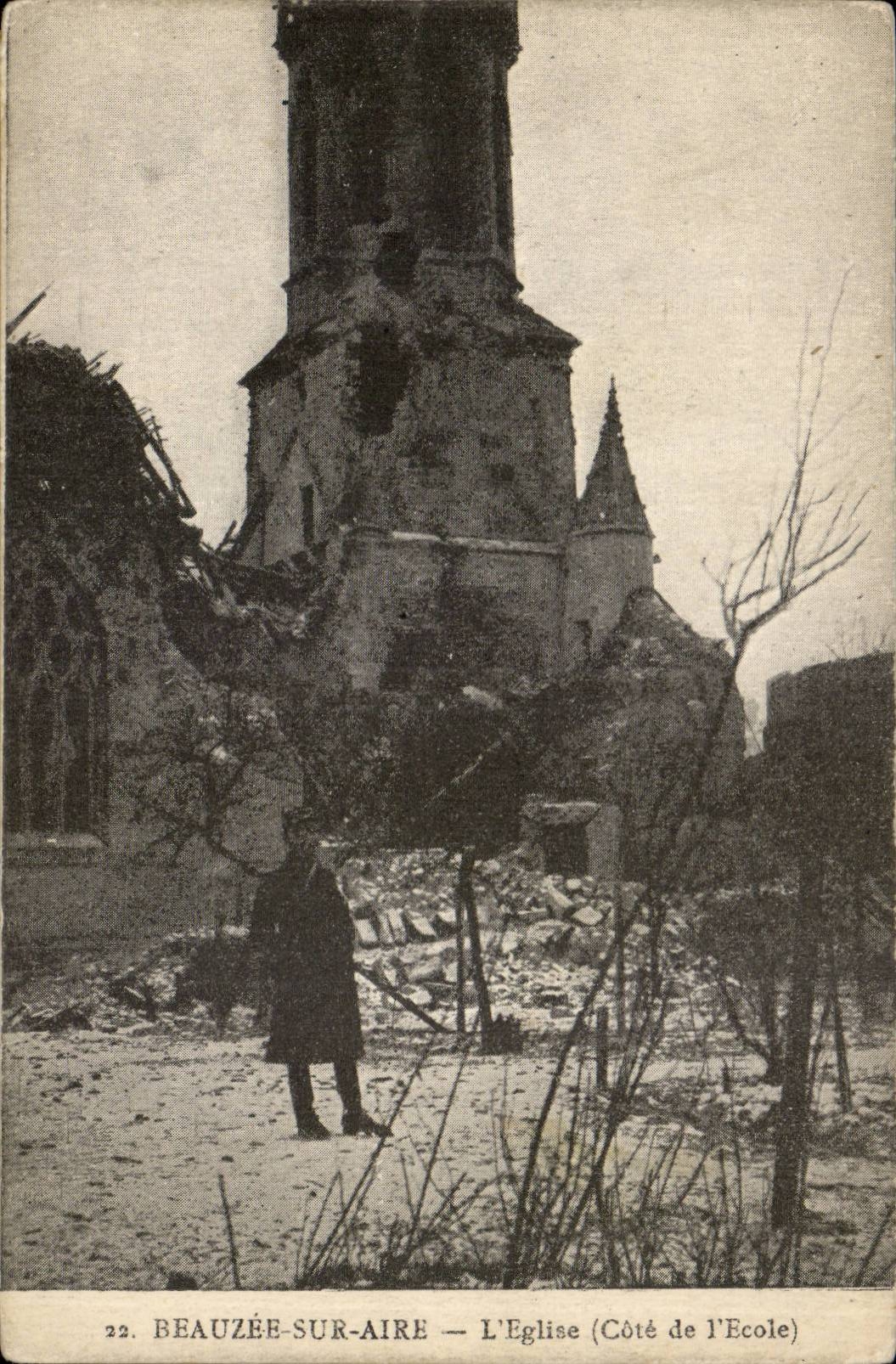 Beauzee sur Aire - L'Eglise Cote de L'Ecole - CPA 