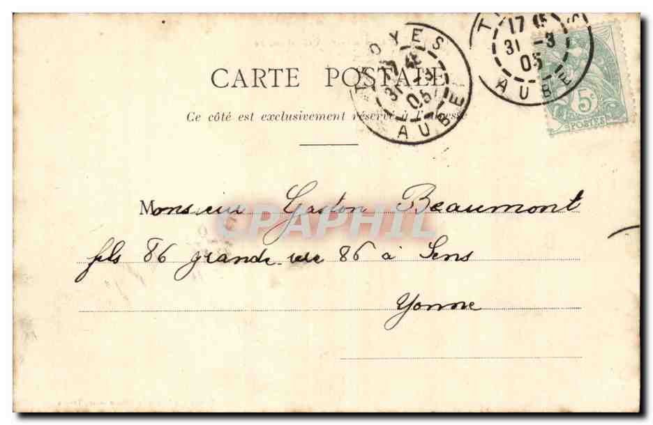 Troyes CPA La Seine au pont Charlemagne — Rückseite