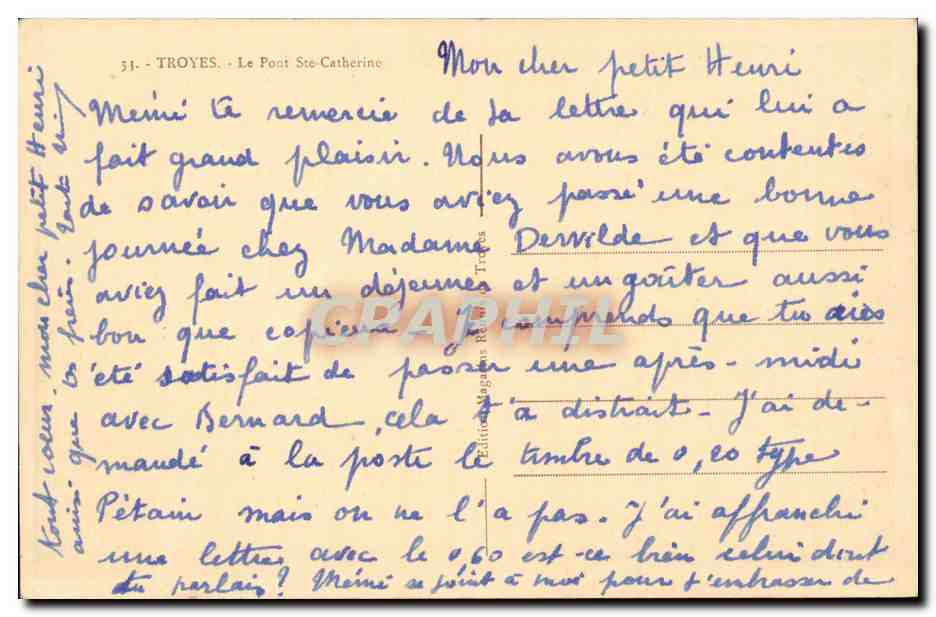 Troyes - Le Pont Sainte-Catherine — éditeur inconnu, n° 51 — Rückseite