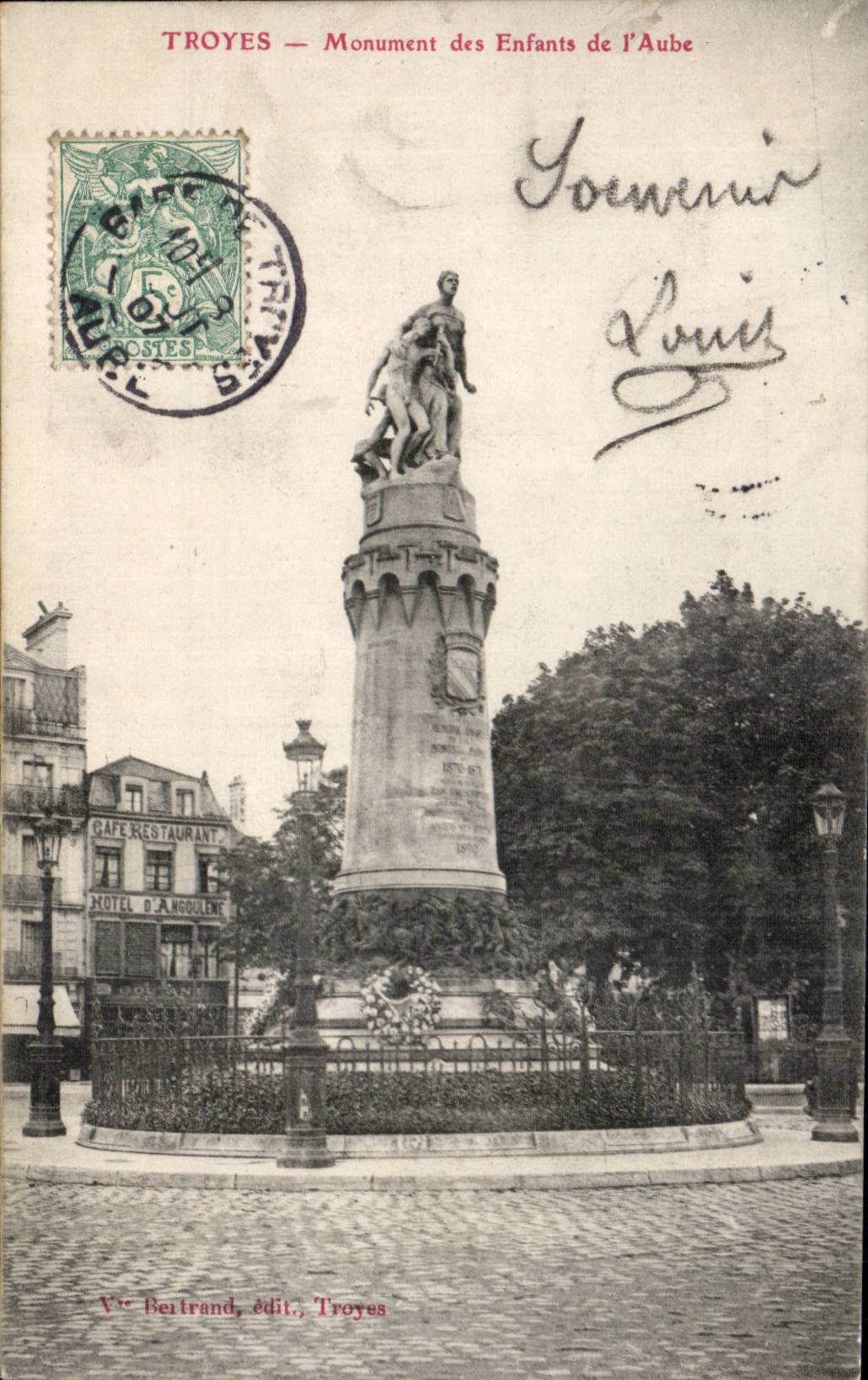 Troyes — Monument des Enfants de l'Aube — V.° Bertrand, édit. Troyes