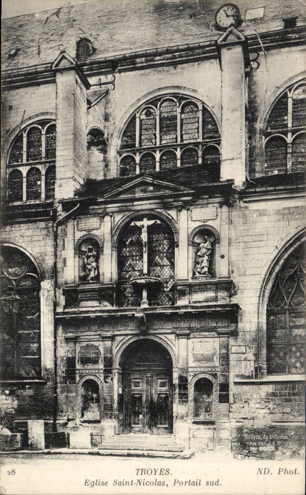 Troyes — Église Saint-Nicolas, Portail sud — ND. Phot. (N° 6988)