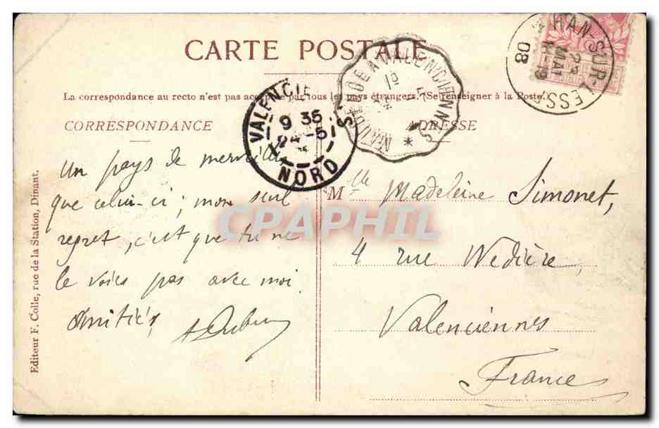 Dinant — Le Château de Walzin — Éditeur F. Colle — Verso