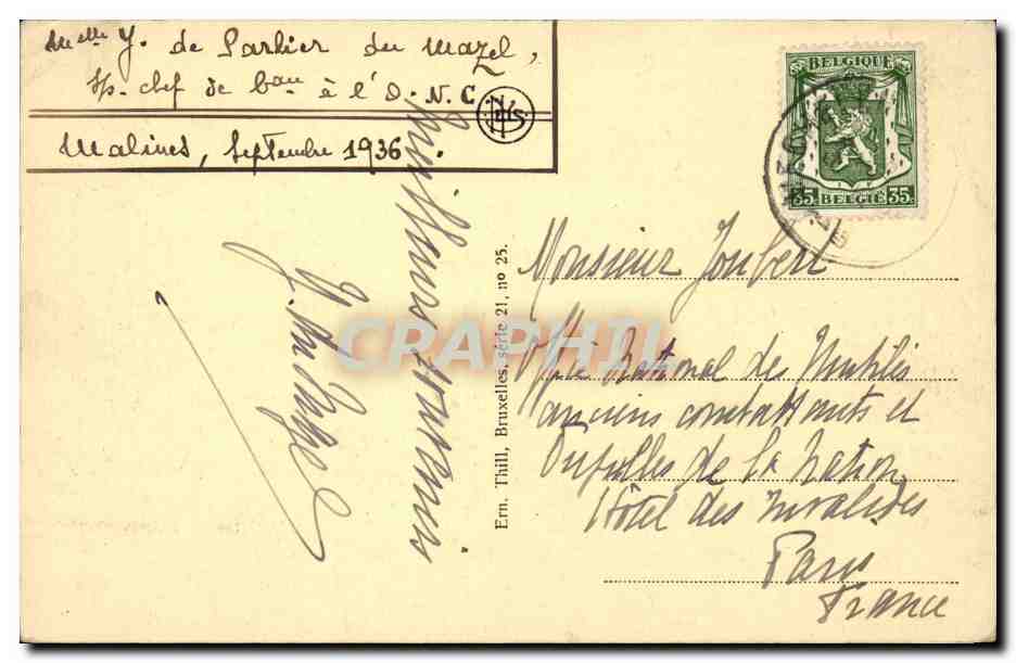 Belgie Belgique CPA Malines CPA La Poste — Rückseite