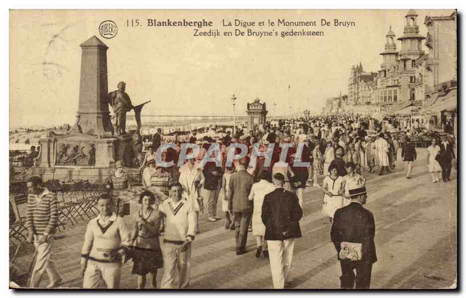 Belgie Belgique CPA Blankenberghe La digue et le monument de Bruyn