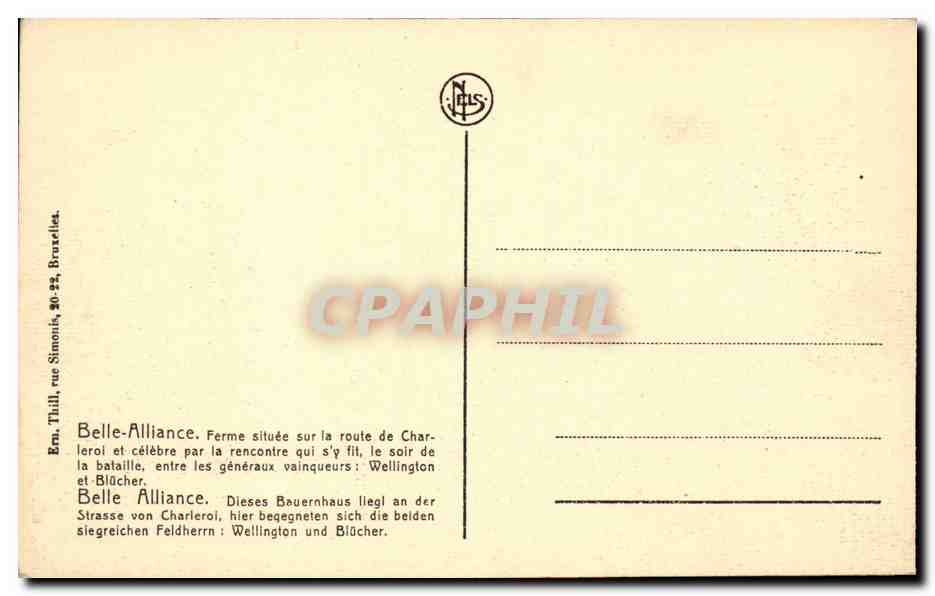 Belgie Belgique CPA WAterloo Belle alliance — Rückseite