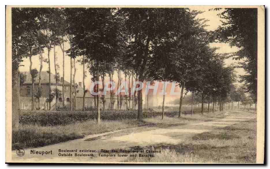 Belgique Belgie CPA Nieuport Boulevard exterieur Tour des templiers et caserne
