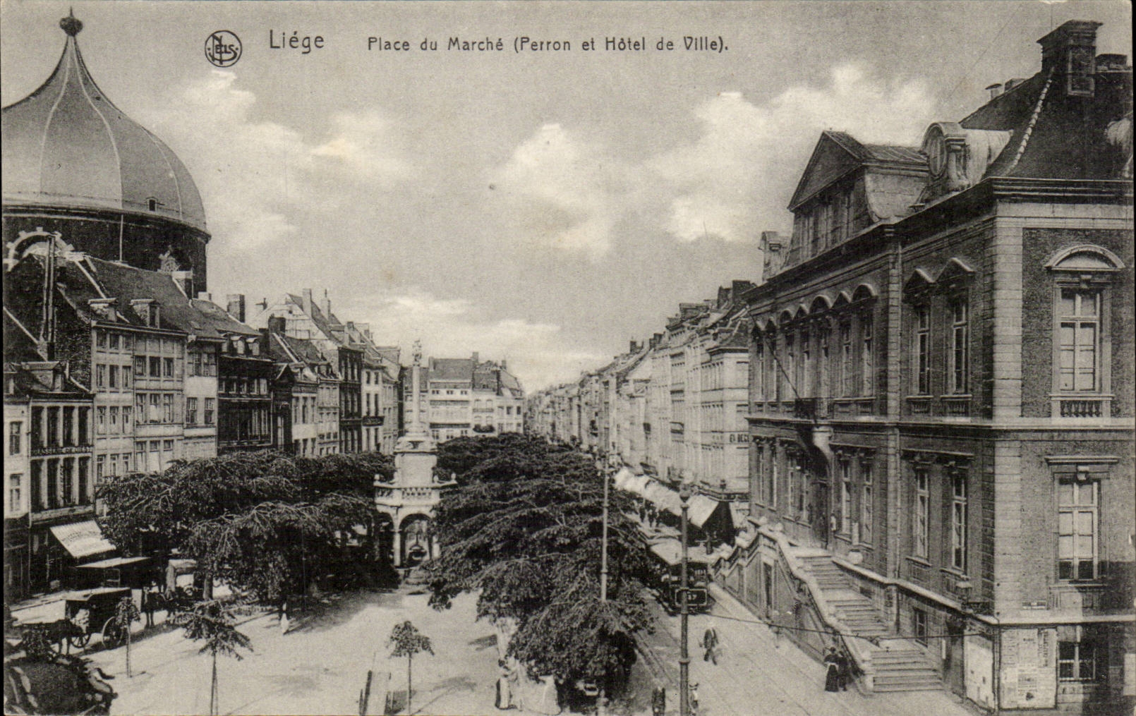 Belgie Belgique CPA Liege Place du marche (perron et hotel de ville)