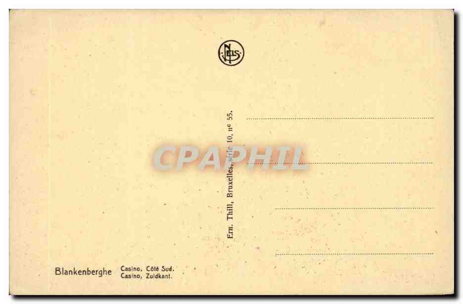 Belgie Belgique CPA Blankenberghe Casino Cote Sud — Rückseite